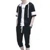 Spring Summer Fashion Male Even Hat Twinset Motion Suit Pattern Clothes Set tracksuit men gym Thin Short Hip Hop 210722