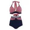 Costumi da bagno bikini con ruches Costumi da bagno da donna a vita alta con stampa floreale a pieghe/puntini Plus Size Costumi da bagno a due pezzi all'ingrosso 210712