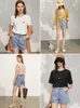 Minimalism sommar mode denim kvinnors shorts casual 100% bomull fast split hög midja raka byxor 12140213 210527