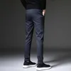 Mens vinter fleece varma byxor män koreanska casual slacks slim tjock för män mode svart grå byxor man 210715