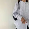 Spring Autumn Women Shirts Stripe Manga longa Casual Blouses de grandes dimensões fêmeas tops soltos bf bolsos coreanos de estilo coreano 210326