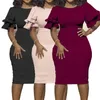 Grande taille XL-5XL Sudress Robe Femme O-Cou Lanterm Manches Slim Night Solid Party Robe courte 210323