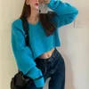 Aelegantmis Koreaans Korte gebreide truien Pullover Dames V-hals Dunne Vrouw Cropped Sweater Jumper Cozy Crop Top Ropa Mujer 210607
