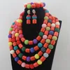 Ensemble de boucles d'oreilles et collier de perles de corail artificielles Orange africaine, mariage coloré nigérian W13693