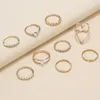 S2580 Fashion Jewelry Faux Pearl Rhinstone Crown Hollow Love Ring Set Knuckle Rings 9pcs/set