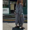 2021 Korea jesienna i zimowa nowa wełniana płaszcz Kobiety x długie luźne luźne pasy szaro-szary dwustronny 100% wełniany kurtka płaszcza