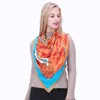 POBING 100% Twill Silk Women Scarf Euro Design Forest Animal Giraffe Print Neckerchief High Quality Lady Foulard Square Bandana Q0828