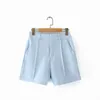 Pantalones cortos informales con bolsillos para mujer, moda de verano, azul cielo, elegante, con cremallera, para chicas, 210527