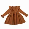 Baby Dresses For Girls Autumn Winter Long Sleeved Knit Princess Dress Lotus Leaf Collar Warm Dress Girls Baby Clothing Q0716