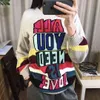 Märke Designer Fall Winter Sweater Tjock Varma Pullovers Fashion Rainbow Letter Jacquard Knitwear Women O Neck Tops C-043 210522