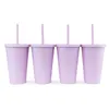 Tasses de paille en plastique Double couche de 16 OZ, à la mode pour adultes et enfants, tasses à café droites, gobelets aux couleurs acidulées, tasse d'eau givrée