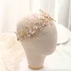 Ślubna pałąk Złoty Kryształ Kwiat Tiara Handmade Panna Młodej Strzybicy Liść Biżuteria Do Włosów Princess Headband Panna Młoda Akcesoria do włosów X0625