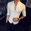 Stehkragen Chinesischen Stil Hemd Männer Slim Fit Korea Kleidung Halbe Hülse Sommer Designer Club Camisa Masculina 210626