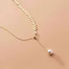 Kamira 925 Sterling Silver Elegant Romantiskt Leaf Pearl Bead Pendant Chain Halsband för kvinnor Clavicle Luxury Bröllop Smycken