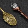 Vintage Crystal Head Coffee Scoops Royal Style Zinc Alloy Carved Mini Fruit Dessert Tea Ice Cream Spoon Mugs Retro Stirring Kitchen Seasoning Spoons Bar Cafe