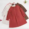 Printemps enfant en bas âge enfants bébé fille robe Style pastoral volants à manches longues solide coton lin fête tenue décontractée vêtements pour enfants G1215