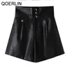 PU Läder Shorts Women Boots High Waist Wide Ben Short Trouser ChicPocket Button Plus Size Pants S-XL 210601