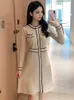 Pist Sonbahar Tatlı Çizgili Hit Renk Parlak Ipek Örgü Elbise Kadınlar Yüksek Kalite Uzun Kollu Düğme Kazak 210529