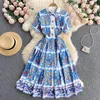 Casual Dresses Fashion Autumn Runway Plaid Shirt Dress Fall Women Lace Up Belt Women's Sicilian Rose Floral Long Sleeve Maxi Blue White