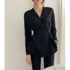 Automne coréen Vintage col en v Blouses tuniques femmes à manches longues ceinturé dessus de chemise mode bureau vêtements de travail élégant Blusas 210513