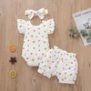 0-24M Summer Flower Toddler Infant Baby Girl Clothes Set Ruffles Pagliaccetto Pantaloncini Abiti Costumi 210515