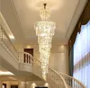 Nouveau Design Grand Décoratif Hauts Plafonds Lustre En Cristal Salon Chrome Suspension Lampe Escalier En Colimaçon Lng Moderne De Luxe
