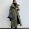 Wotwoy冬の肥厚X-Long Parkas女性広い腰のゆるい綿の埋め込まれたジャケット女性の緑のグレーサッシ暖かいウインドブレーカー211008