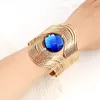 Bangle Fashion Unique Design Wire Multilayer Armband Women Metal Plated Personlig randig öppning Rund Sten breda smycken