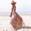 Kvinnor utanför axelblommig tryck boho klänning kvinnor strand sommar klänning damer strapless lång maxi dress vestidos kvinnlig xs-5xl 210422