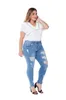 Damen-Jeans, KALENMOS, Damen-Jeans, Übergröße, feminin, lässig, Push-Up, Denim, Loch, Strech, mittlere Taille, Röhrenhose, schmale Passform, figurbetont