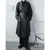 Men's Trench Coats Male Streetwear Vintage Fashion Casual Loose Jacket Outerwear Belt Buckle Leather Coat