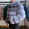 Naturlig kort riktig räv päls kappa för kvinnor med stativ krage tjock varm vinter äkta Fox päls jacka hög kvalitet päls 210928
