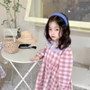 Filles de style coréen coton mignon col rabattu robe à carreaux Enfants doux tout-match robes 210508