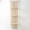 Cilected Cotton Rope Woven Macrame Tapestry Shelf Three-Layer Wooden Shelf Tapestry Wall Hanging Wall Decorative Storage Shelf 210609