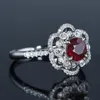 Fashion chic flower red crystal ruby gemstones diamonds rings for women white gold silver color bague jewelry bijoux party gifts