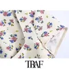 Women Sweet Fashion Floral Print Cropped Linen Blouses Vintage Square Collar Short Sleeve Female Shirts Chic Tops 210507