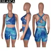 Klädsuppsättningar Blå Ananasduk Grade Top Korta Byxor Sommar Sport Suit För Kvinnor Fitness Running 2 Piece Womens Outfits 210520