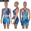 Conjuntos de roupas Azul pano de pano de pano superior calças curtas verão esporte terno para mulheres fitness executando 2 peças roupas para mulheres 210520