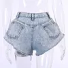 Runway Streetwear Women Denim Umbrella Skirt Shorts Summer Fashion Sexy High Waist Ruffle Hem Pocket Jeans Y2K Short Pant 210722