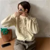 Старинные цветочные вышитые корейские кардиган свитер женщин однобортный о-шеи топы элегантные моды женские джемпер 210513