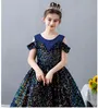 Flower Girl Formal Evening Party Dresses Sparkly paljetter Tulle Princess Glown Girls Long Wedding Junior Bridesmaid kläder 403