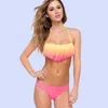 Damska Stroje Kąpielowe 2021 Frędzle Fringe Off Bikini Bikini Halter Bandeau Lace Up Bandain Swimsuit Kobiety Różowy Żółty Kolor Kostium kąpielowy