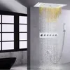 Chrome Polished Thermostatic Bathtub Shower System 700X380MM embed ceiling Waterfall Spray Bubble Rain LED Bath Head With Handheld242K