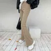 Rapwriter Solid Female Corduroy Flare Pant Casual Fall Winter Harajuku Lange Stretch Hoge Taille Broek Sweatbroek 211118