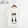 HSA Women Summer T-shirt toppar Hooded Applices Cat Pure Cotton Tshirt Spring Summer Shirts Befree Patchwork Croped Tops 210716