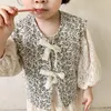 Spring fashion floral waistcoats Girls retro all-match lace vests 1-6Y 210508