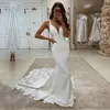 Mermaid Wedding Dress Boho V-Neck Appliques Lace Elegant Elastic Bride Gown Simple Train Custom Made Bridal Dresses 2021