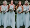 2021 Dusty Salie Land Bruidsmeisjes Jurken Gemengde Match Chiffon Halter Boho Garden Beach Maid of Honour Gown Vloerlengte Lange Goedkope Bruiloft Gast