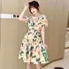 Verão Desenhador de Runway Moda Mulheres Manga Curta Floral Imprimir Pescoço Mini Dress Bohemian Beach Férias Robe Vestidos 210601
