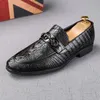 Luxury Style Crocodile pattern Men's Business Prom Shoes Comfortable Horsebit black brown Wedding Pointed Toe Men Flats Loafers Footwear